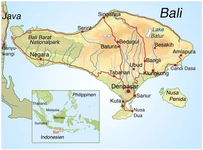 Karte von Bali und dessen Lage in Indonesien
